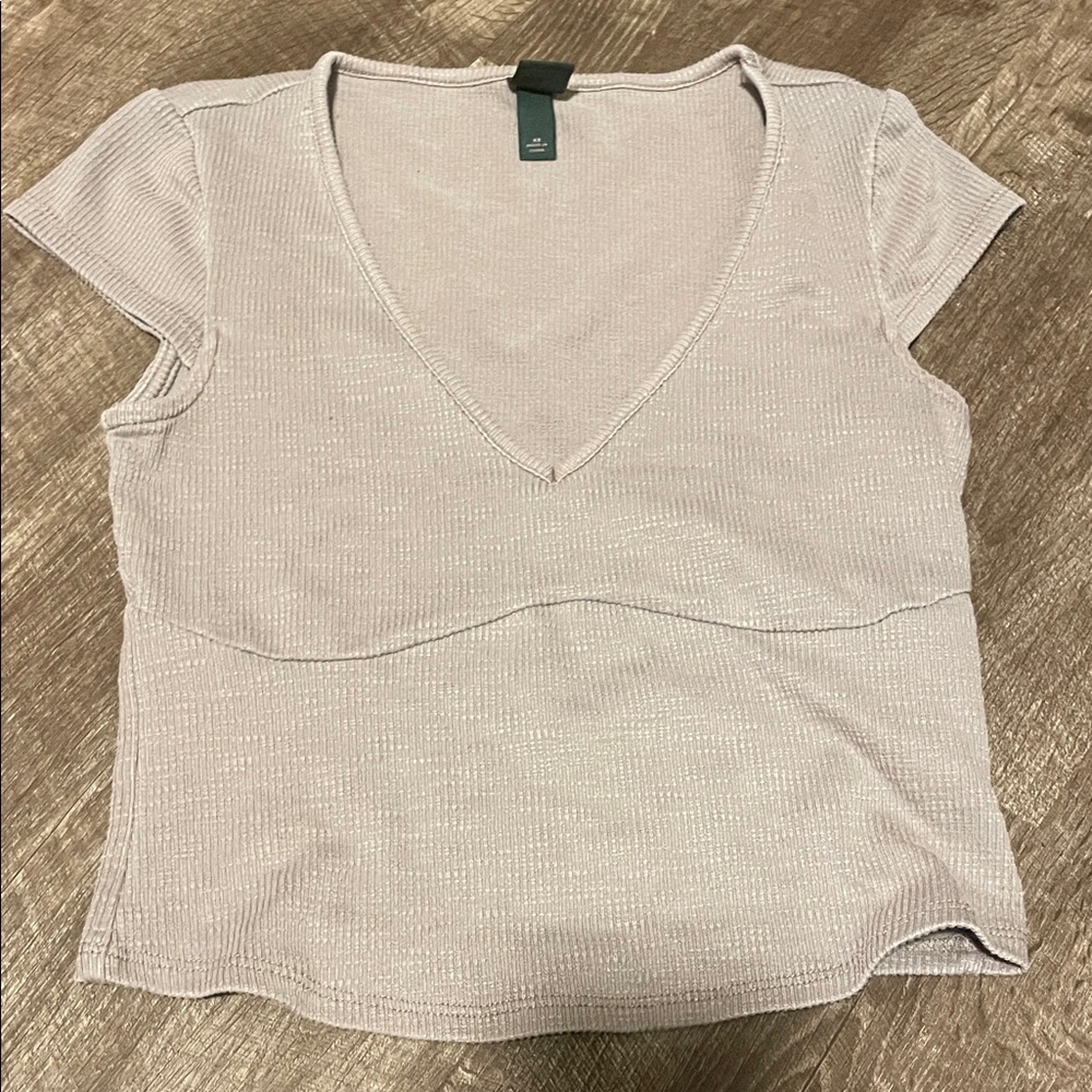 wild fable Light Taupe Ribbed V-Neck Cap Sleeve Top